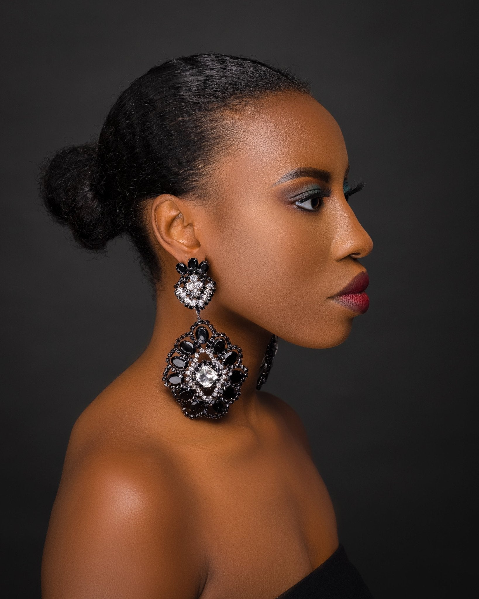 Big Elegant Statement Diamante Rhinestone Earrings – Black & Silver Crystal Dangle Jewellery - Fatisha Boutique