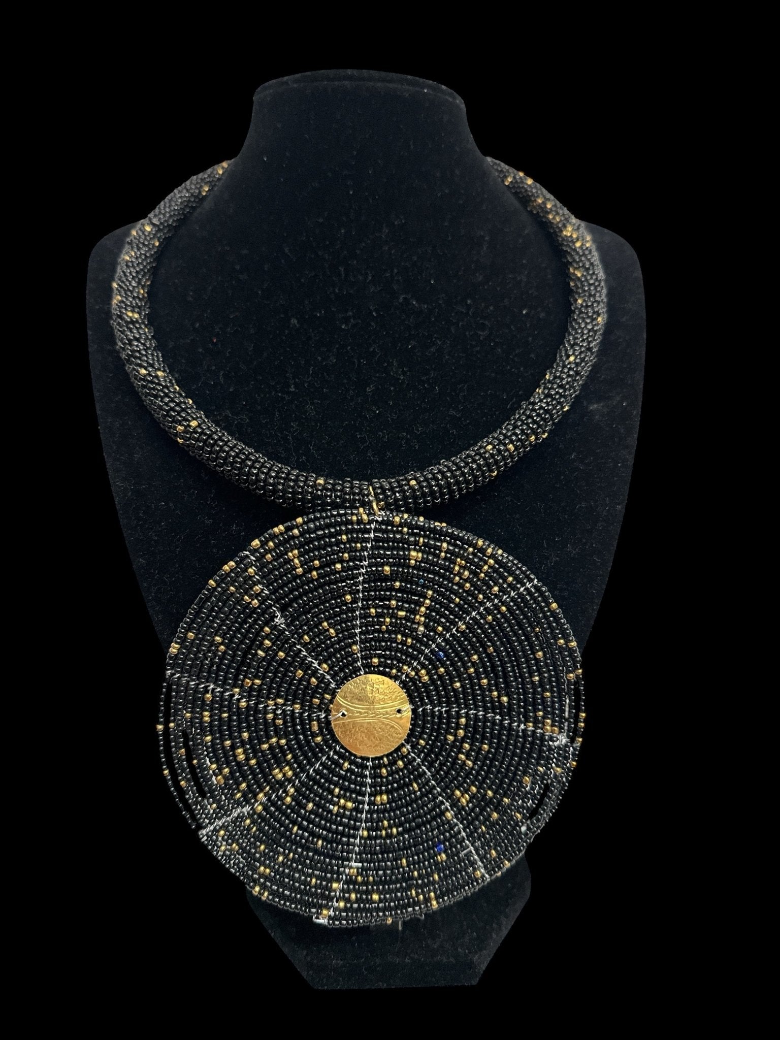 Black Beaded Pendant Necklace - Handmade African Statement Jewellery - Fatisha Boutique