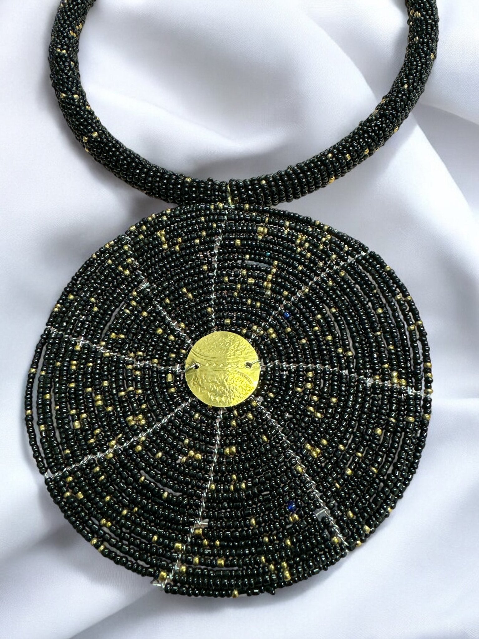 Black Beaded Pendant Necklace - Handmade African Statement Jewellery - Fatisha Boutique
