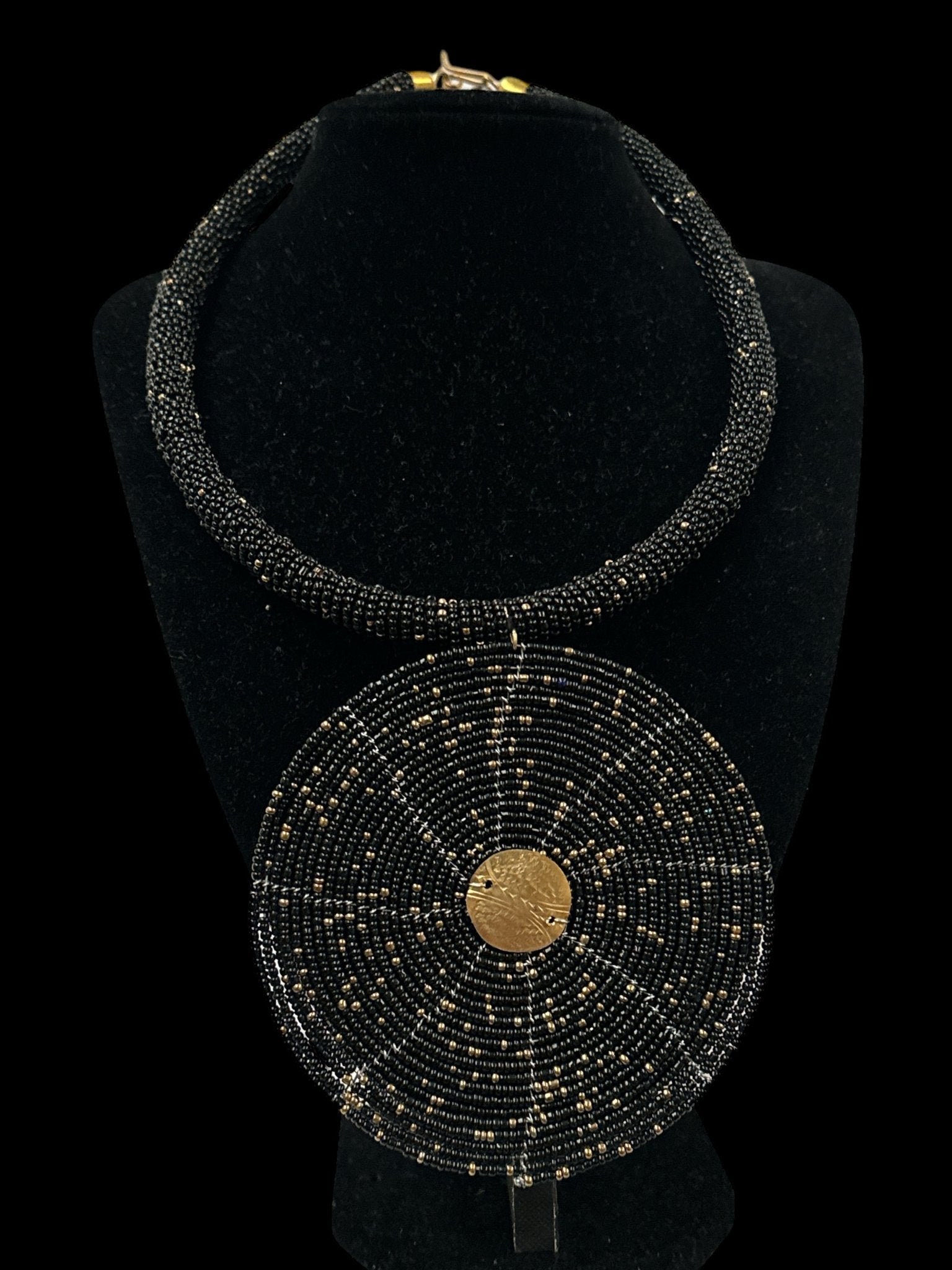 Black Beaded Pendant Necklace - Handmade African Statement Jewellery - Fatisha Boutique