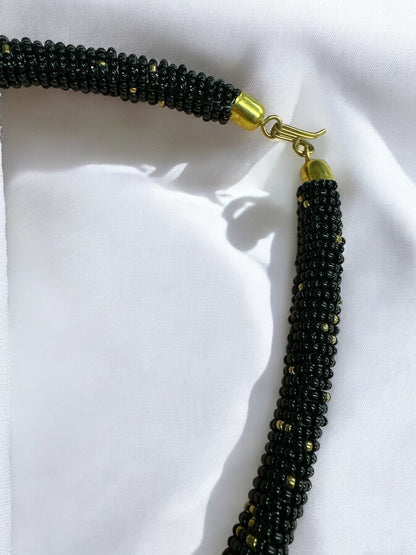 Black Beaded Pendant Necklace - Handmade African Statement Jewellery - Fatisha Boutique