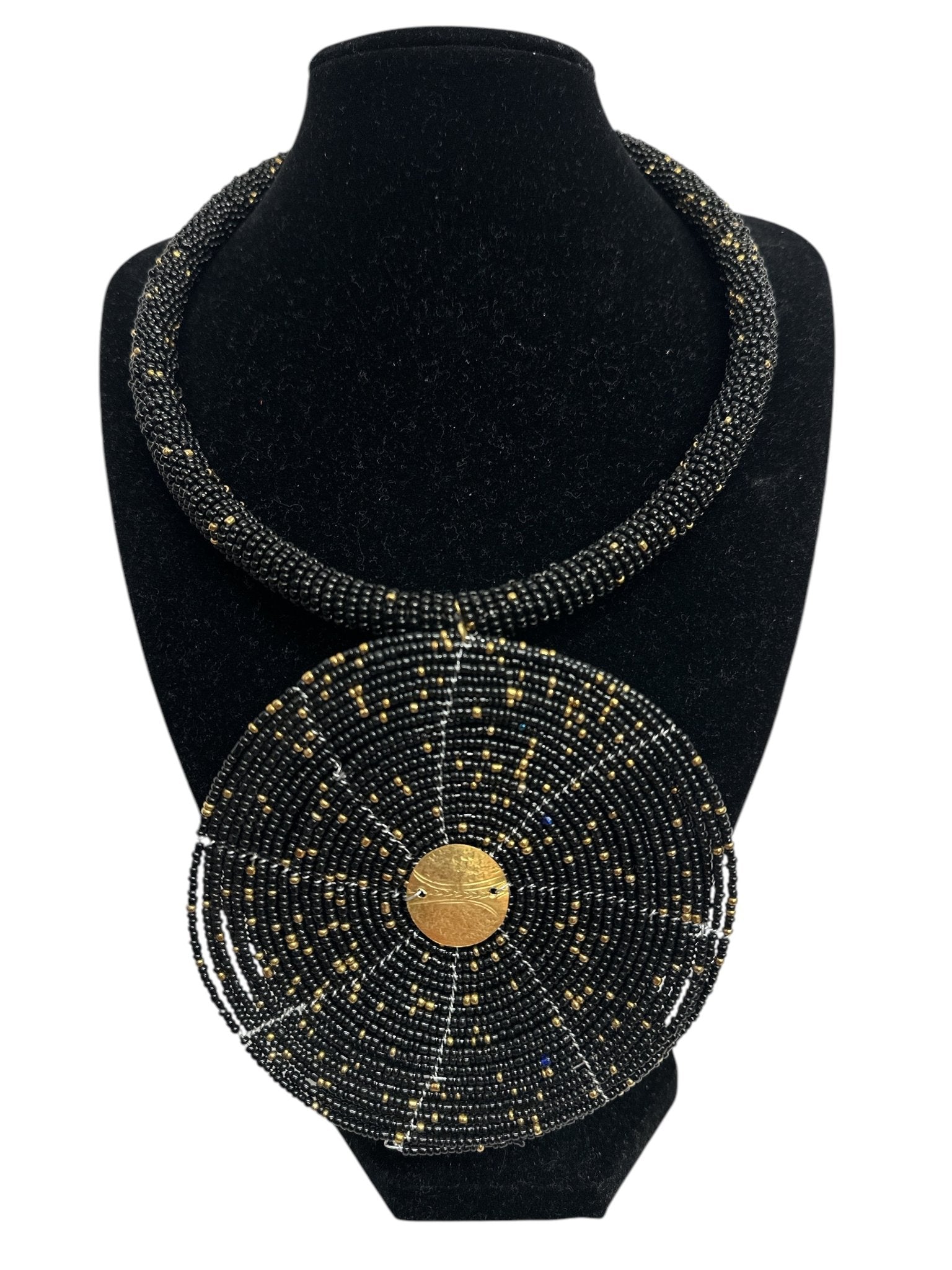 Black Beaded Pendant Necklace - Handmade African Statement Jewellery - Fatisha Boutique