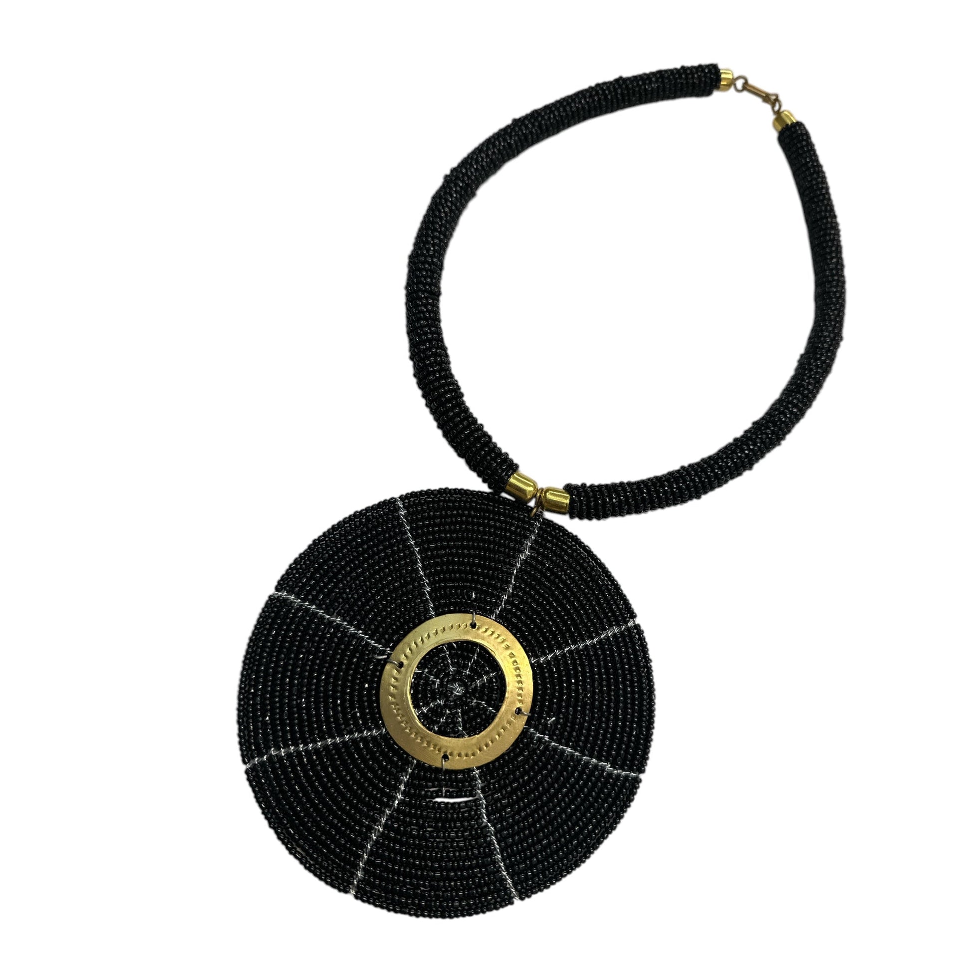 Black Beaded Pendant Necklace - Handmade African Statement Jewellery - Fatisha Boutique