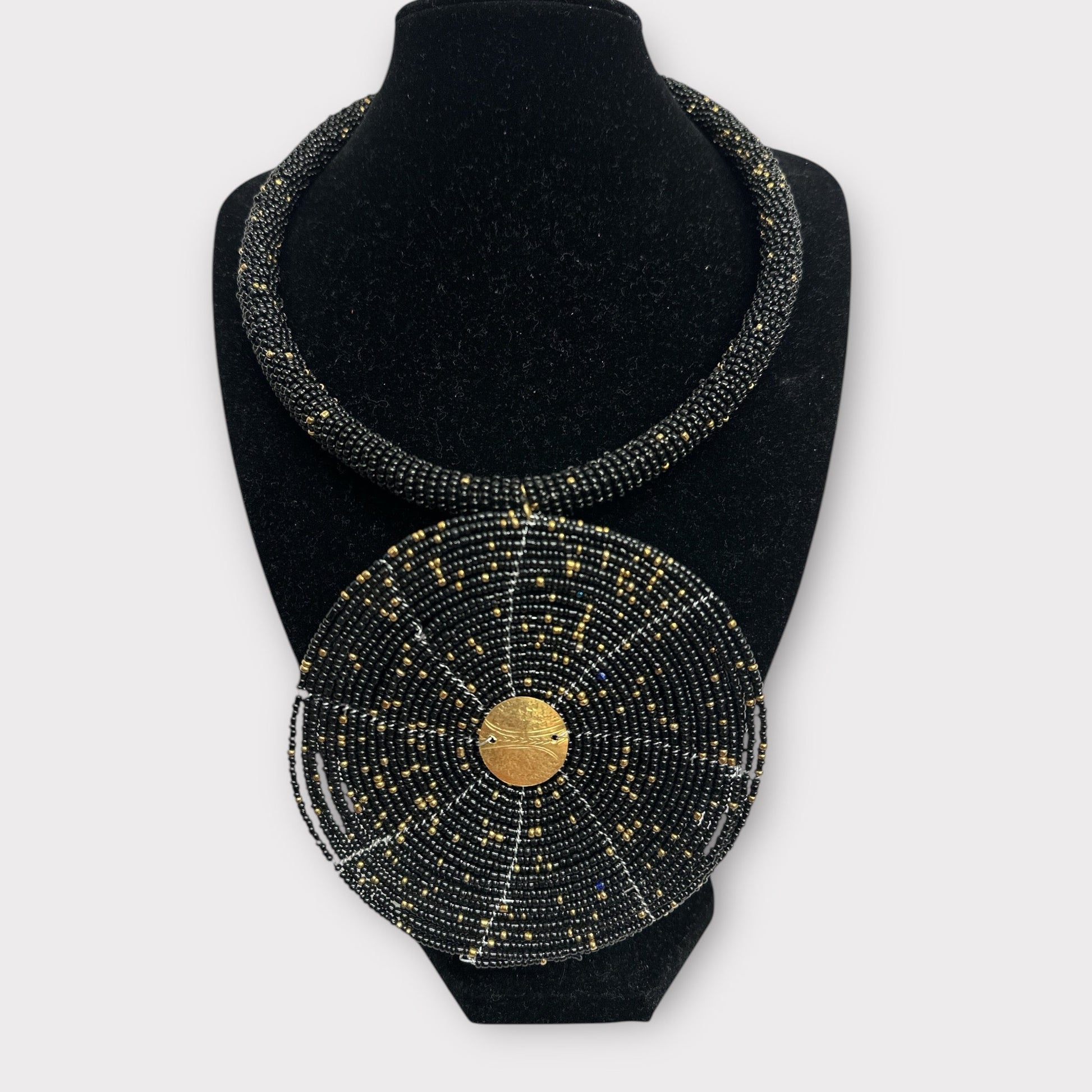 Black Beaded Pendant Necklace - Handmade African Statement Jewellery - Fatisha Boutique