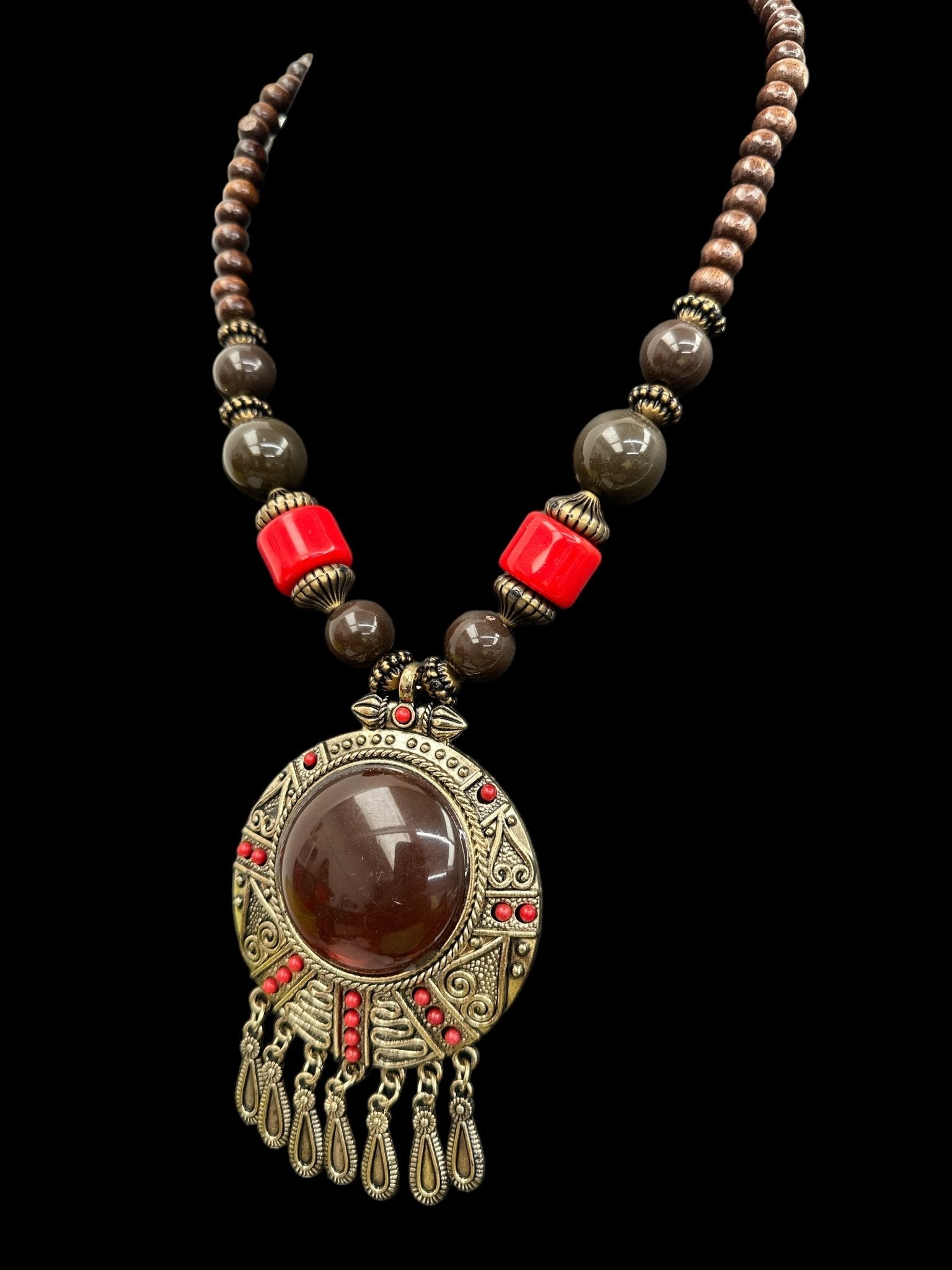 Bohemia Colourful Resin and Wooden Beaded Ethnic Pendant Necklace - Fatisha Boutique