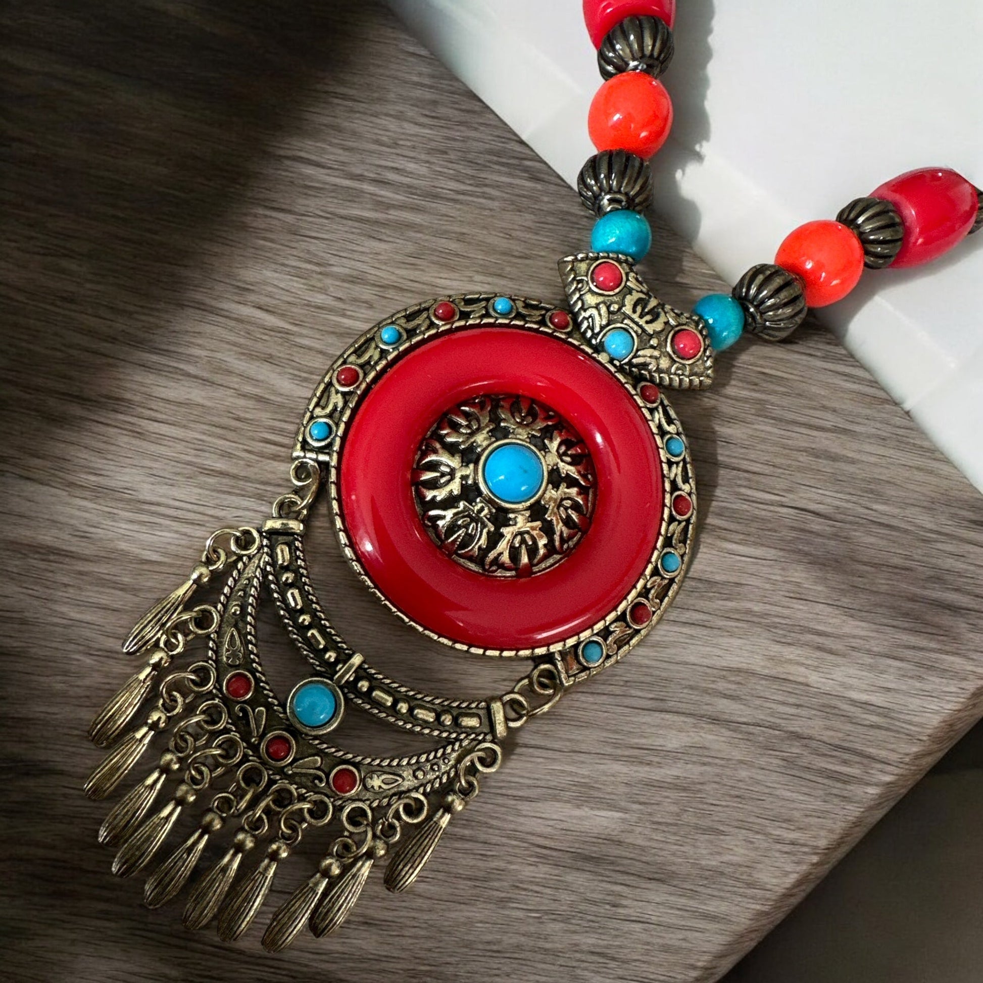 Bohemia Ethnic Beaded Resin Pendant Necklace - Fatisha Boutique