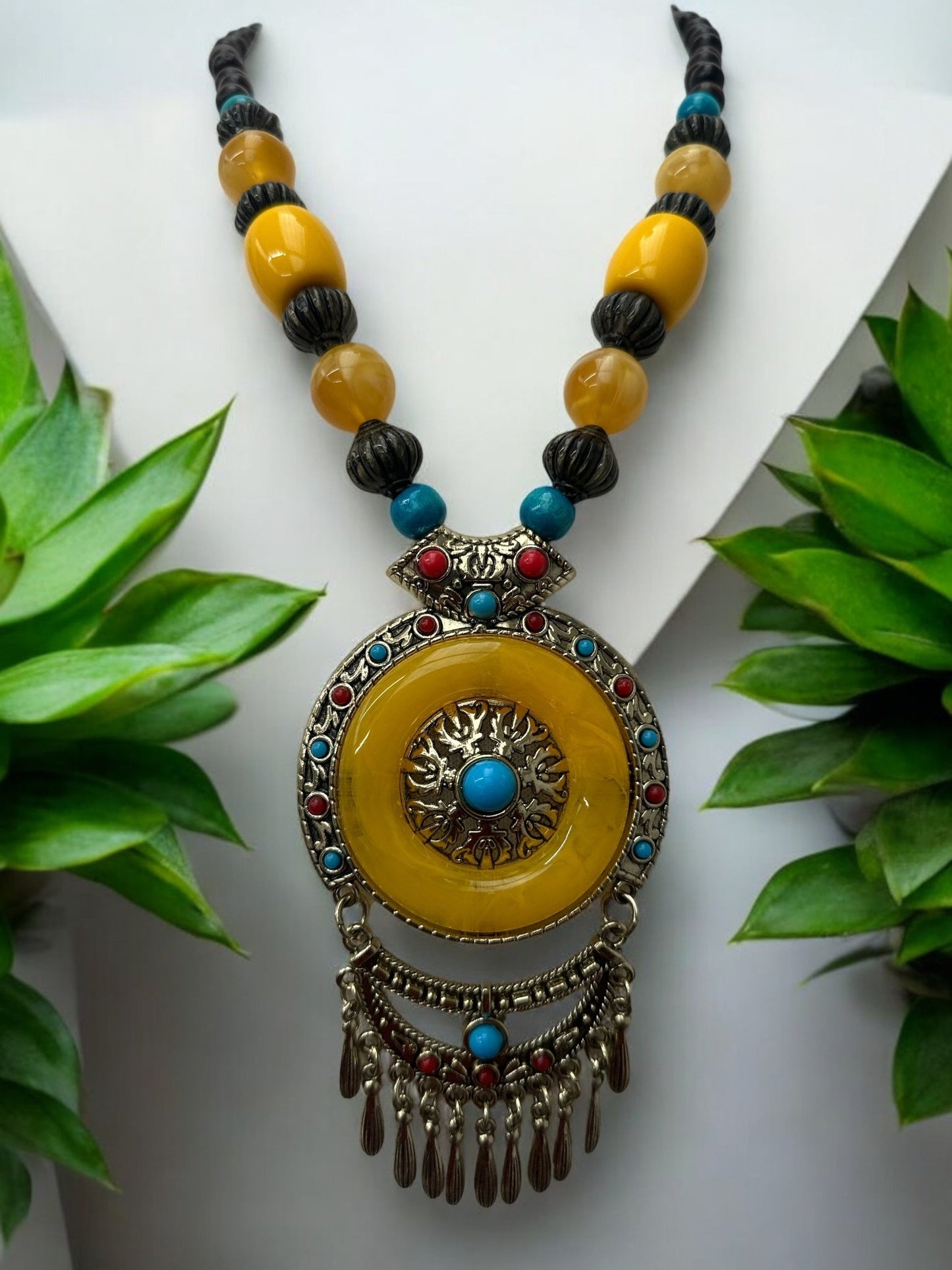 Bohemia Ethnic Beaded Resin Pendant Necklace - Fatisha Boutique