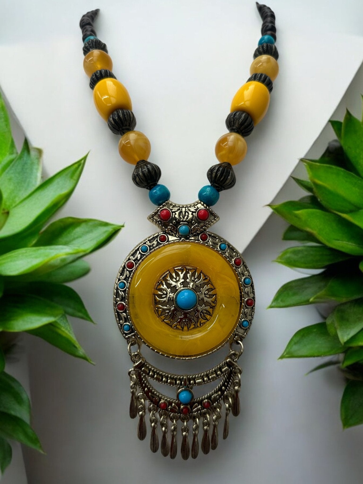 Bohemia Ethnic Beaded Resin Pendant Necklace - Fatisha Boutique