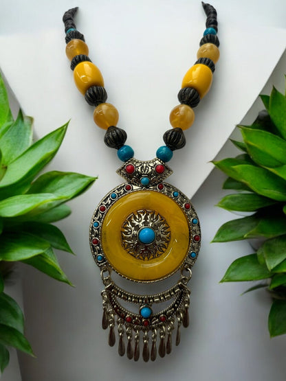 Bohemia Ethnic Beaded Resin Pendant Necklace - Fatisha Boutique