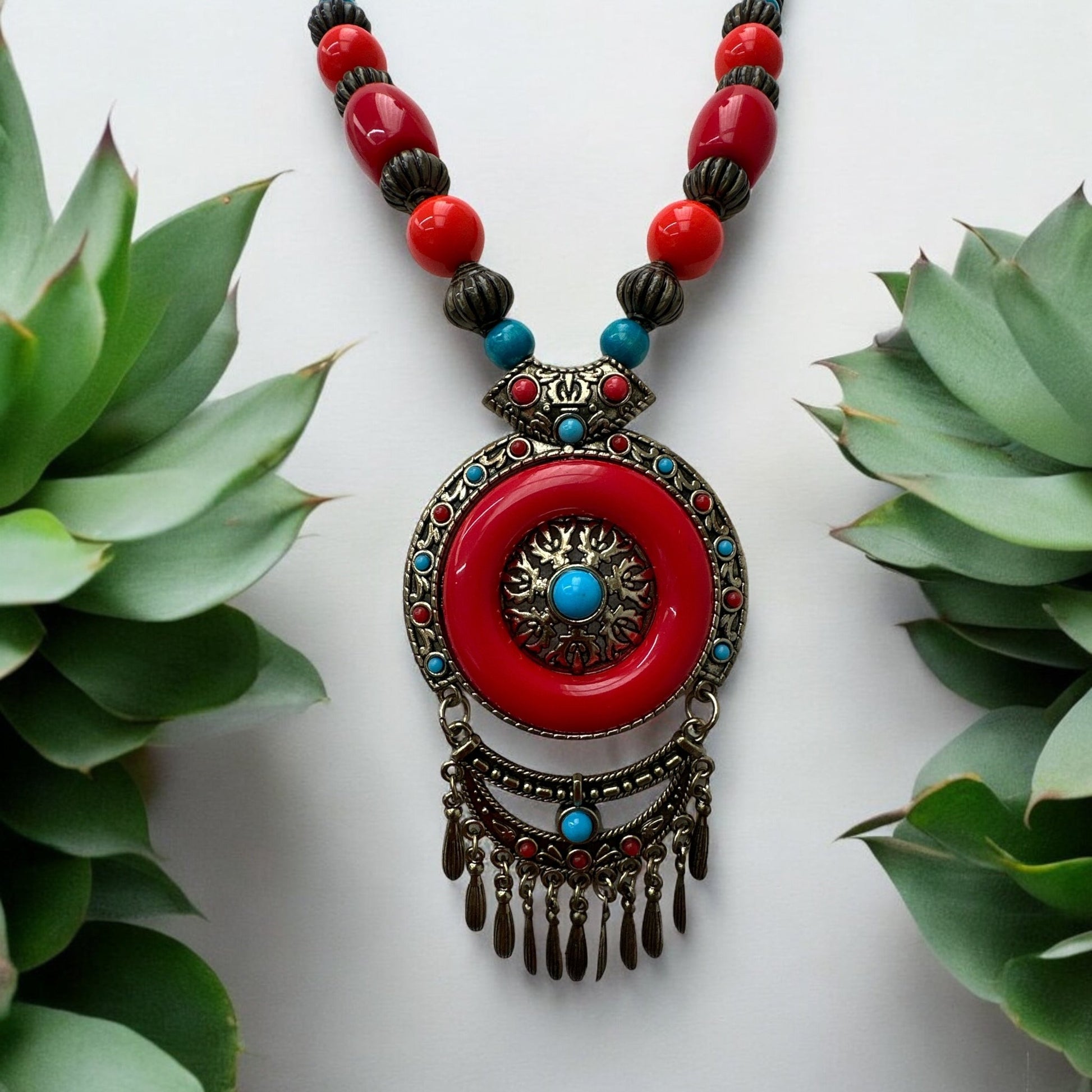 Bohemia Ethnic Beaded Resin Pendant Necklace - Fatisha Boutique