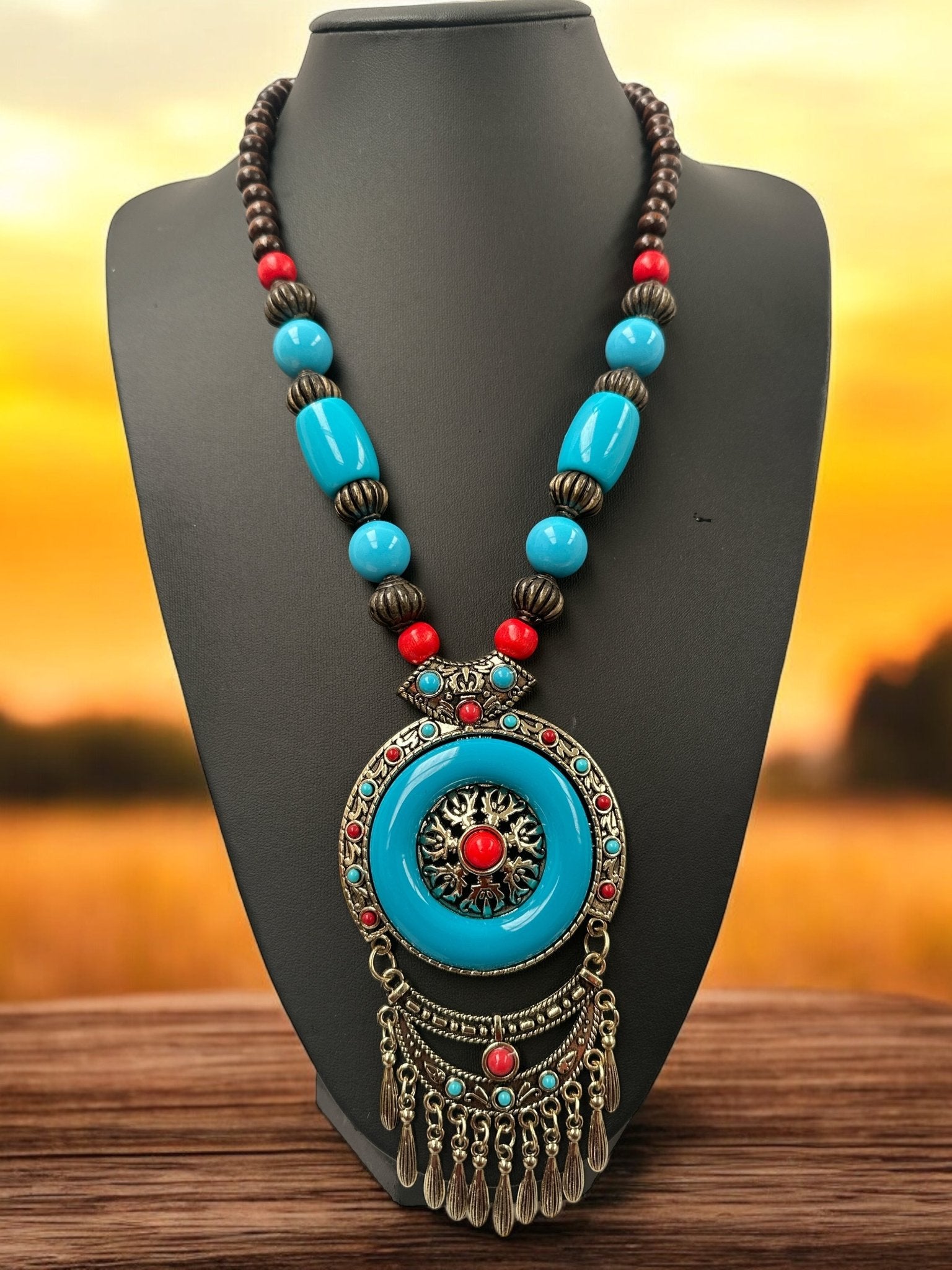 Bohemia Ethnic Beaded Resin Pendant Necklace - Fatisha Boutique