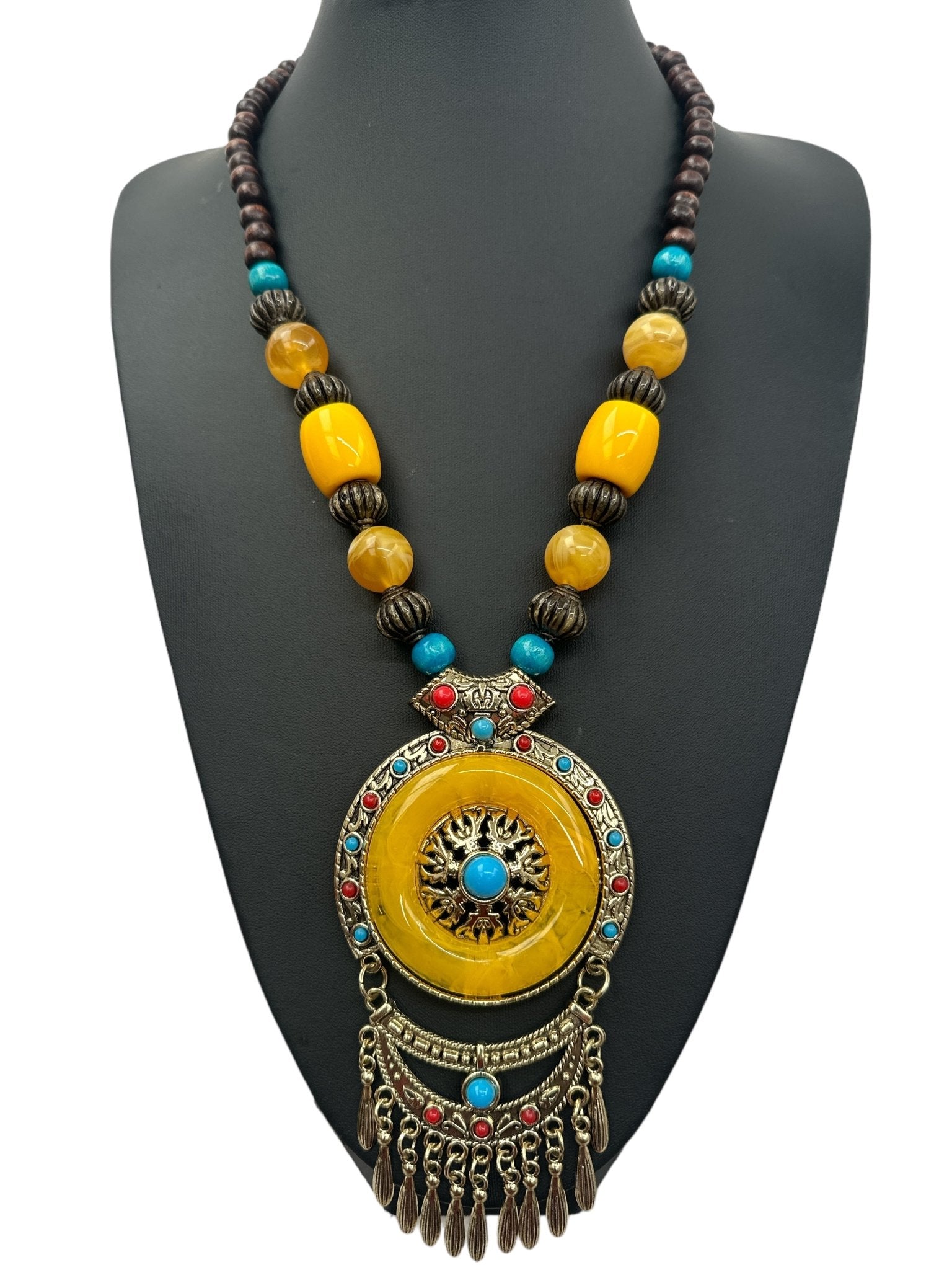 Bohemia Ethnic Beaded Resin Pendant Necklace - Fatisha Boutique