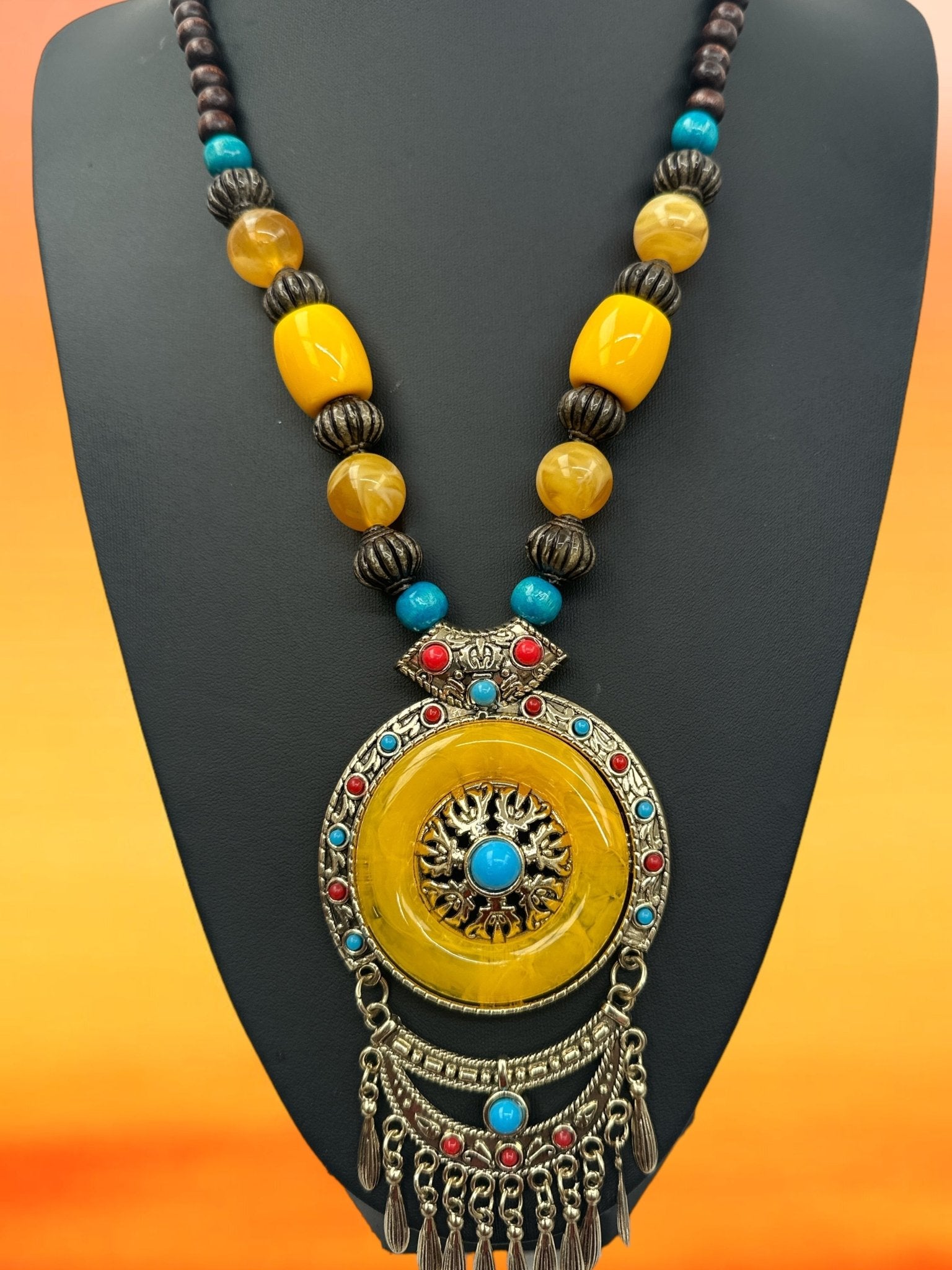 Bohemia Ethnic Beaded Resin Pendant Necklace - Fatisha Boutique