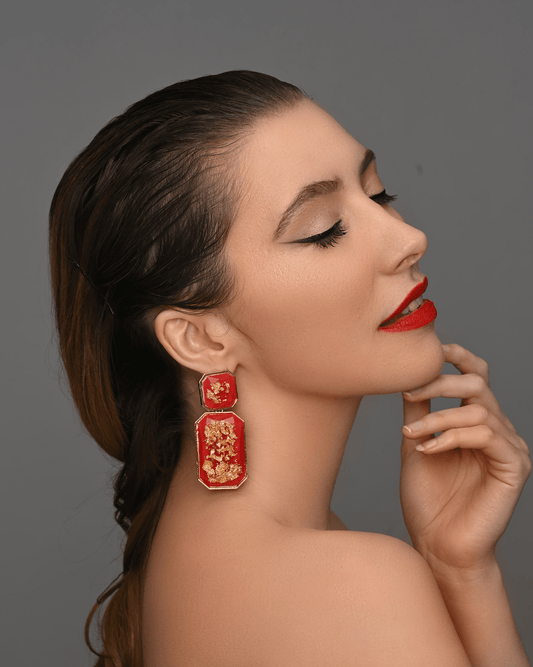Bohemia Resin Statement Dangle Earrings with Gold Foil – Bold Geometric Earrings for Women - Fatisha Boutique