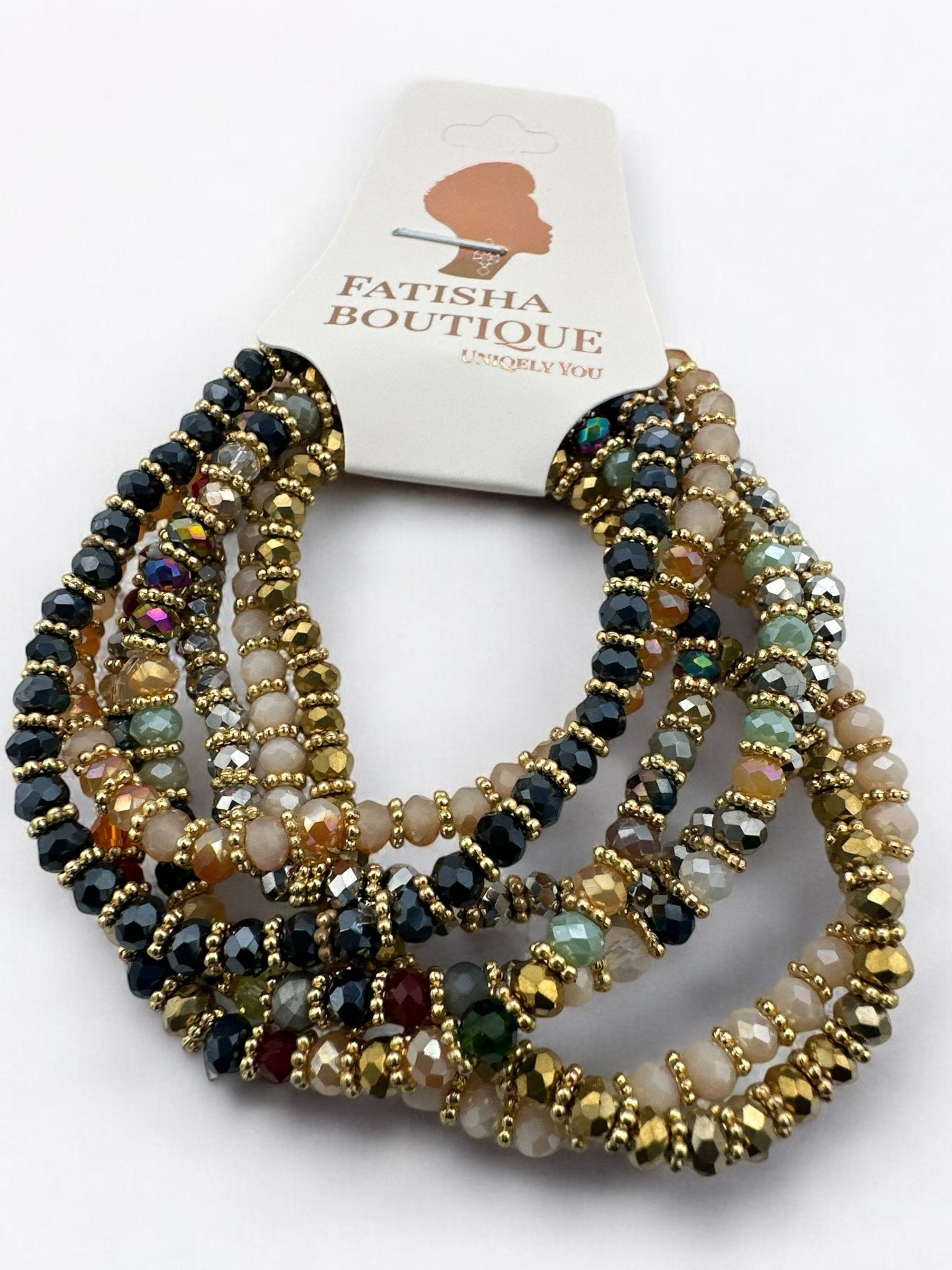 Bohemian 7 - Piece Crystal Beaded Bangles Bracelet Set - Fatisha Boutique