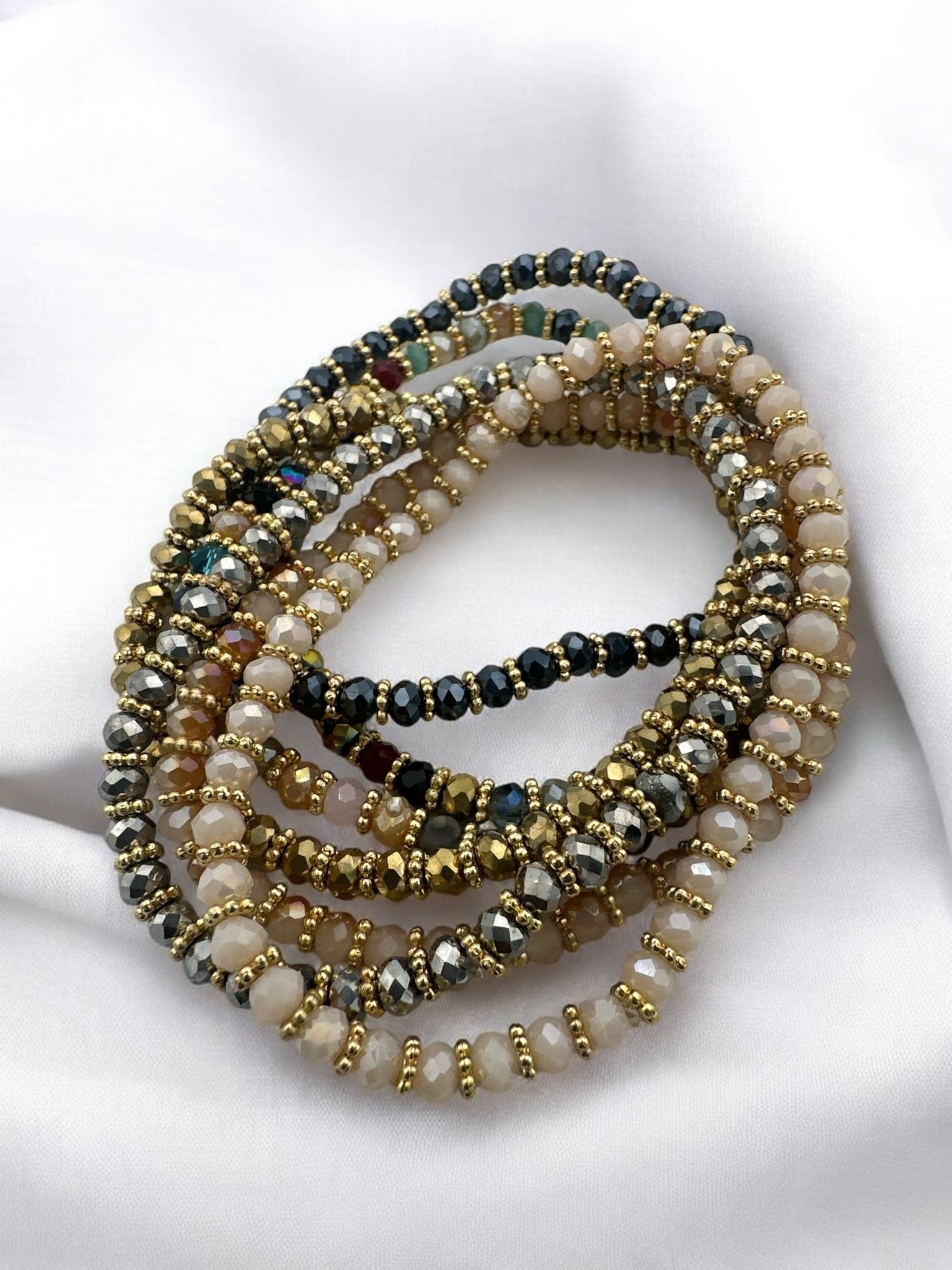 Bohemian 7 - Piece Crystal Beaded Bangles Bracelet Set - Fatisha Boutique