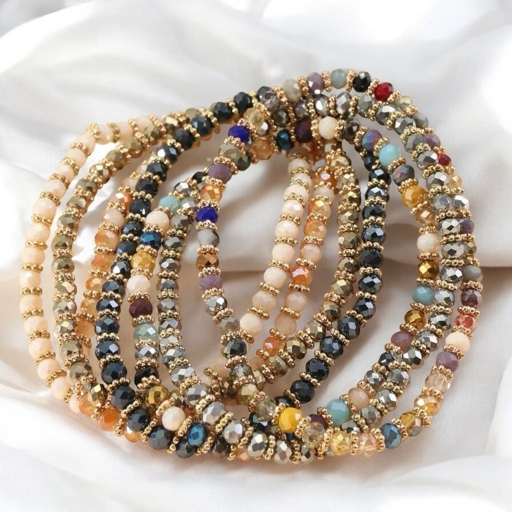Bohemian 7 - Piece Crystal Beaded Bangles Bracelet Set - Fatisha Boutique