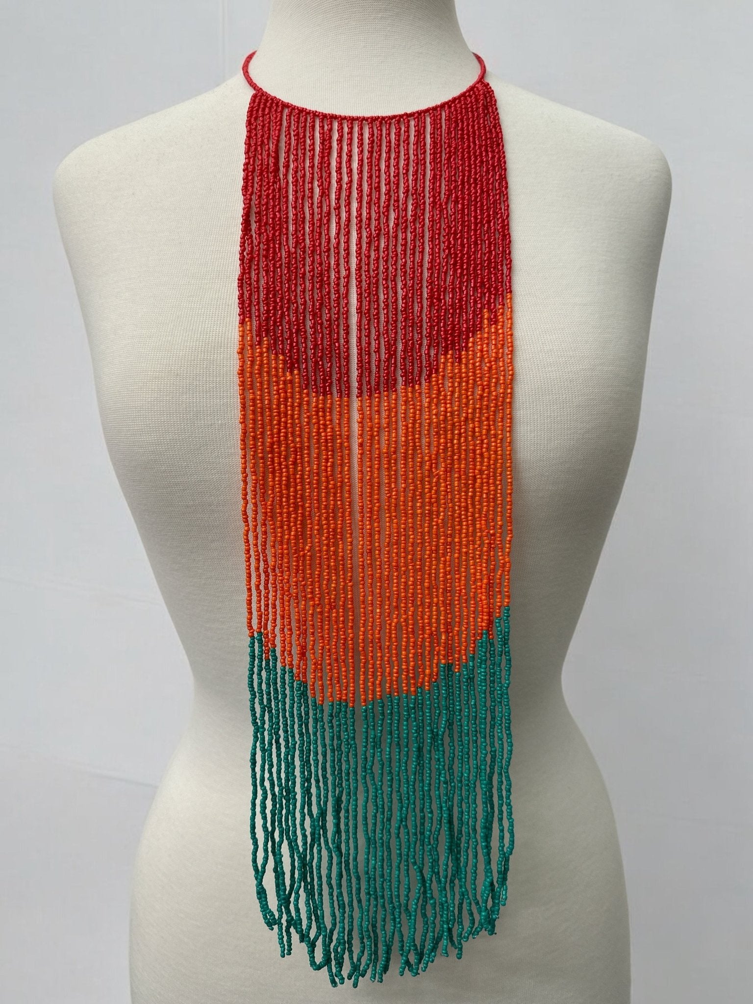 Bohemian Beaded Long Tassel Fringes Necklace – Bold, Colourful Statement Necklace for Women" - Fatisha Boutique