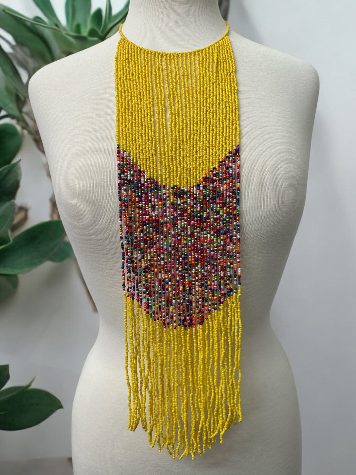 Bohemian Beaded Long Tassel Fringes Necklace – Bold, Colourful Statement Necklace for Women" - Fatisha Boutique