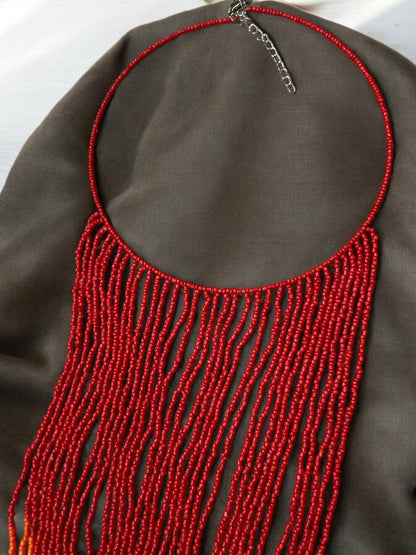 Bohemian Beaded Long Tassel Fringes Necklace – Bold, Colourful Statement Necklace for Women" - Fatisha Boutique