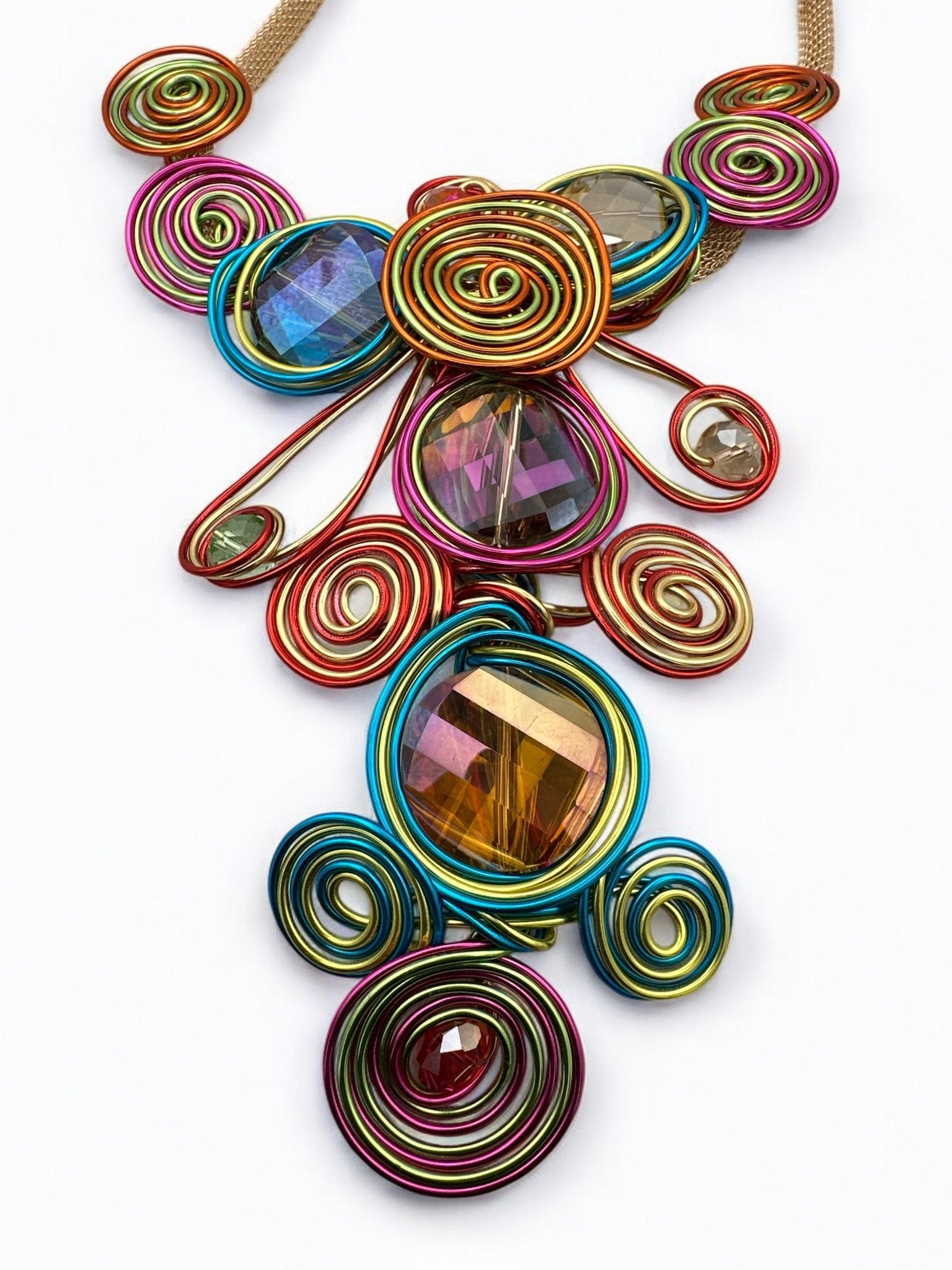 Bohemian Big Colourful Crystal Beads Twisted Wire Ethnic Statement Pendant Necklace Set - Fatisha Boutique