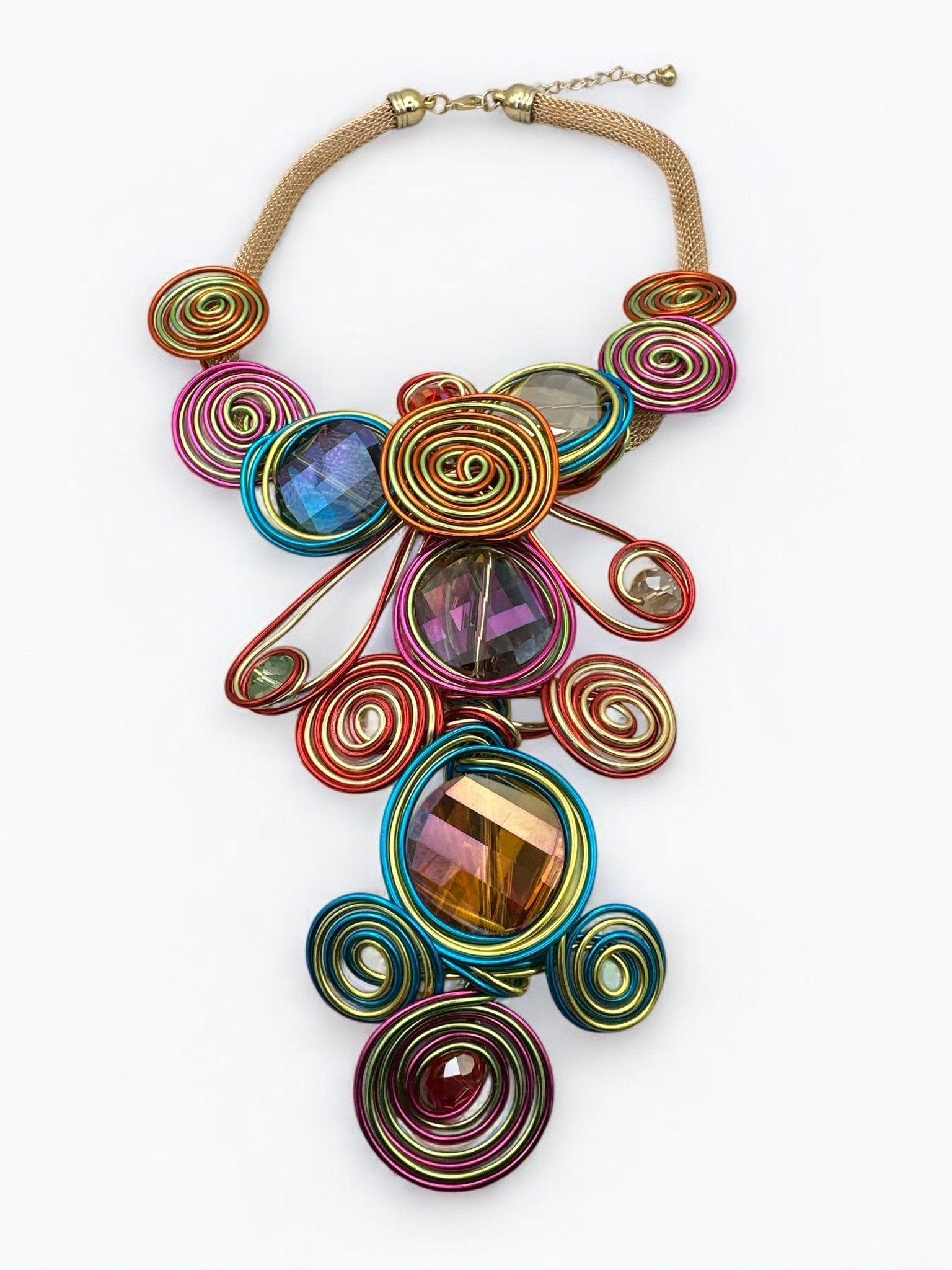 Bohemian Big Colourful Crystal Beads Twisted Wire Ethnic Statement Pendant Necklace Set - Fatisha Boutique