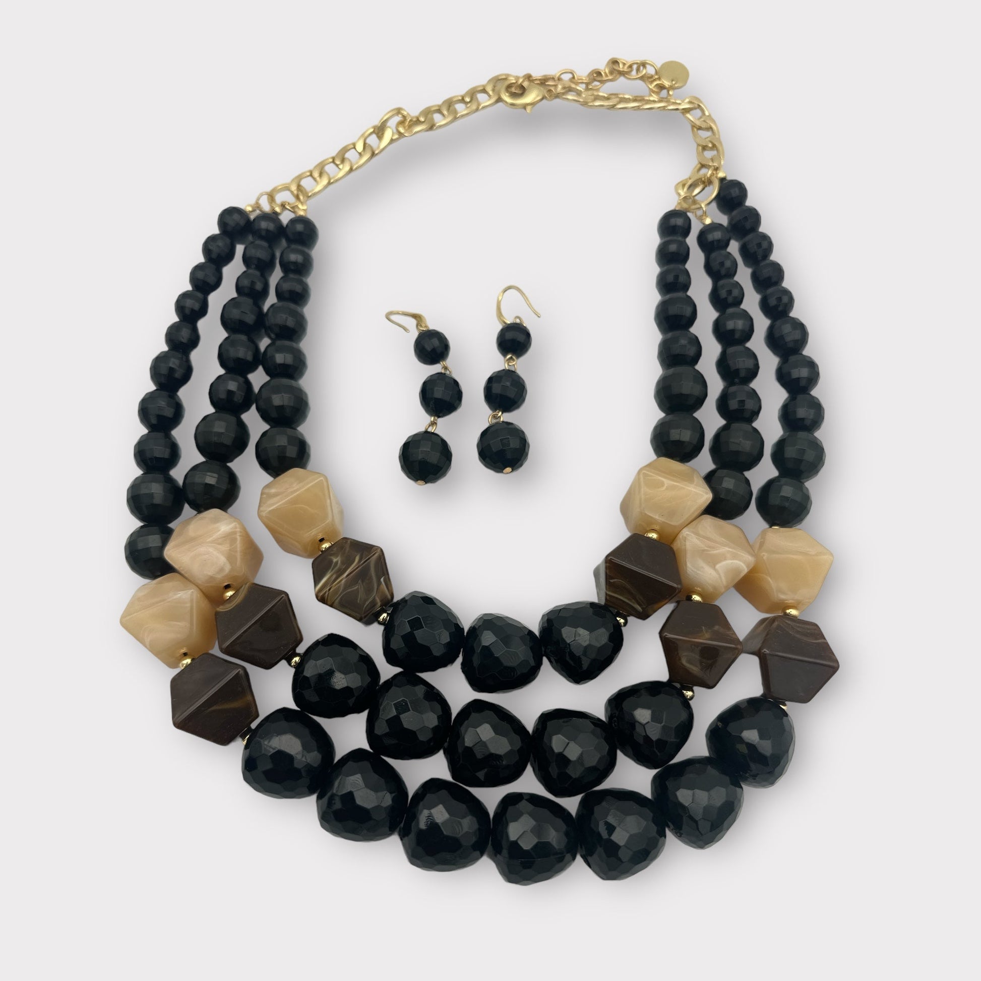 Bohemian Black Beaded Necklace Jewellery Set - Fatisha Boutique