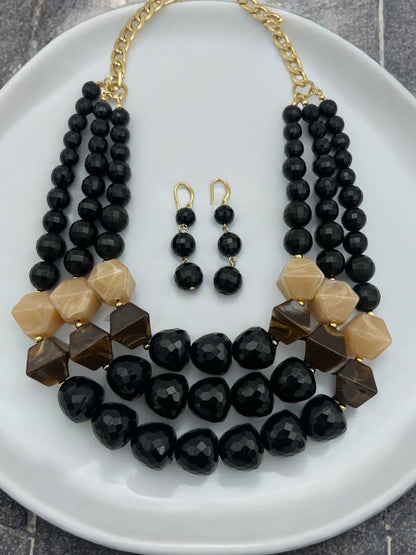 Bohemian Black Beaded Necklace Jewellery Set - Fatisha Boutique