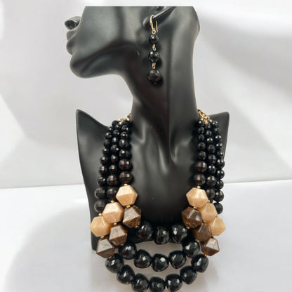 Bohemian Black Beaded Necklace Jewellery Set - Fatisha Boutique