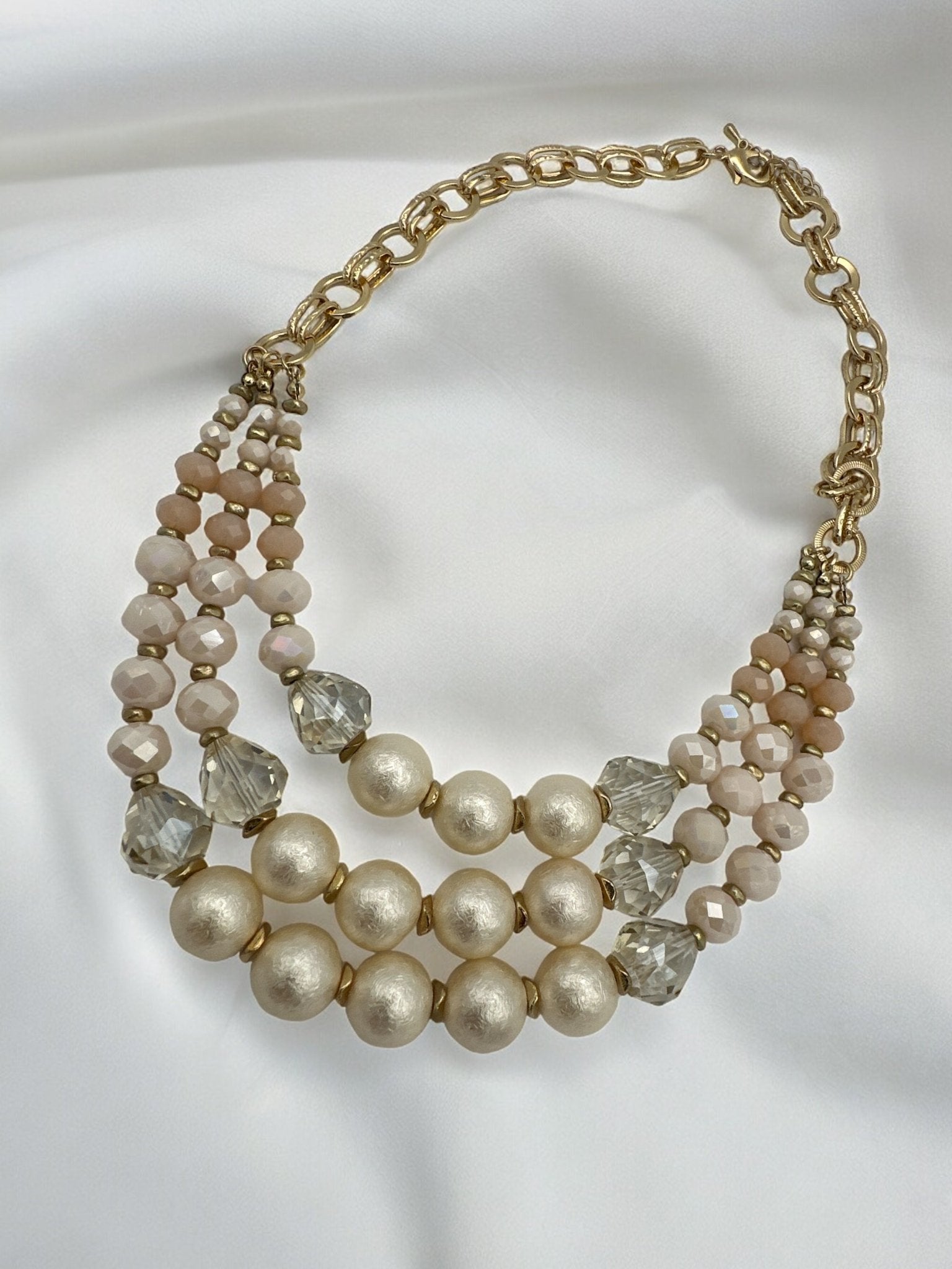 Bohemian Classic Style Triple Strands Faux Beaded Pearls Necklace - Fatisha Boutique