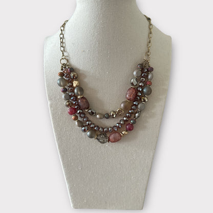 Bohemian Classic Style Triple Strands Mixed Glass Beaded Necklace - Fatisha Boutique