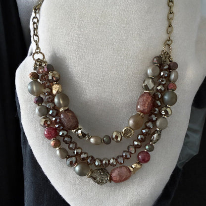 Bohemian Classic Style Triple Strands Mixed Glass Beaded Necklace - Fatisha Boutique
