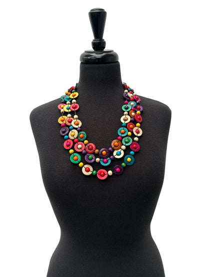 Bohemian Ethnic Multicolour Coconut Shell Necklace – Handmade Layered Statement Jewellery - Fatisha Boutique