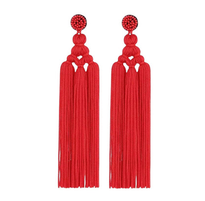 Bohemian Long Tassel Earrings with Beaded Stud – Bold Fringed Statement Style - Fatisha Boutique