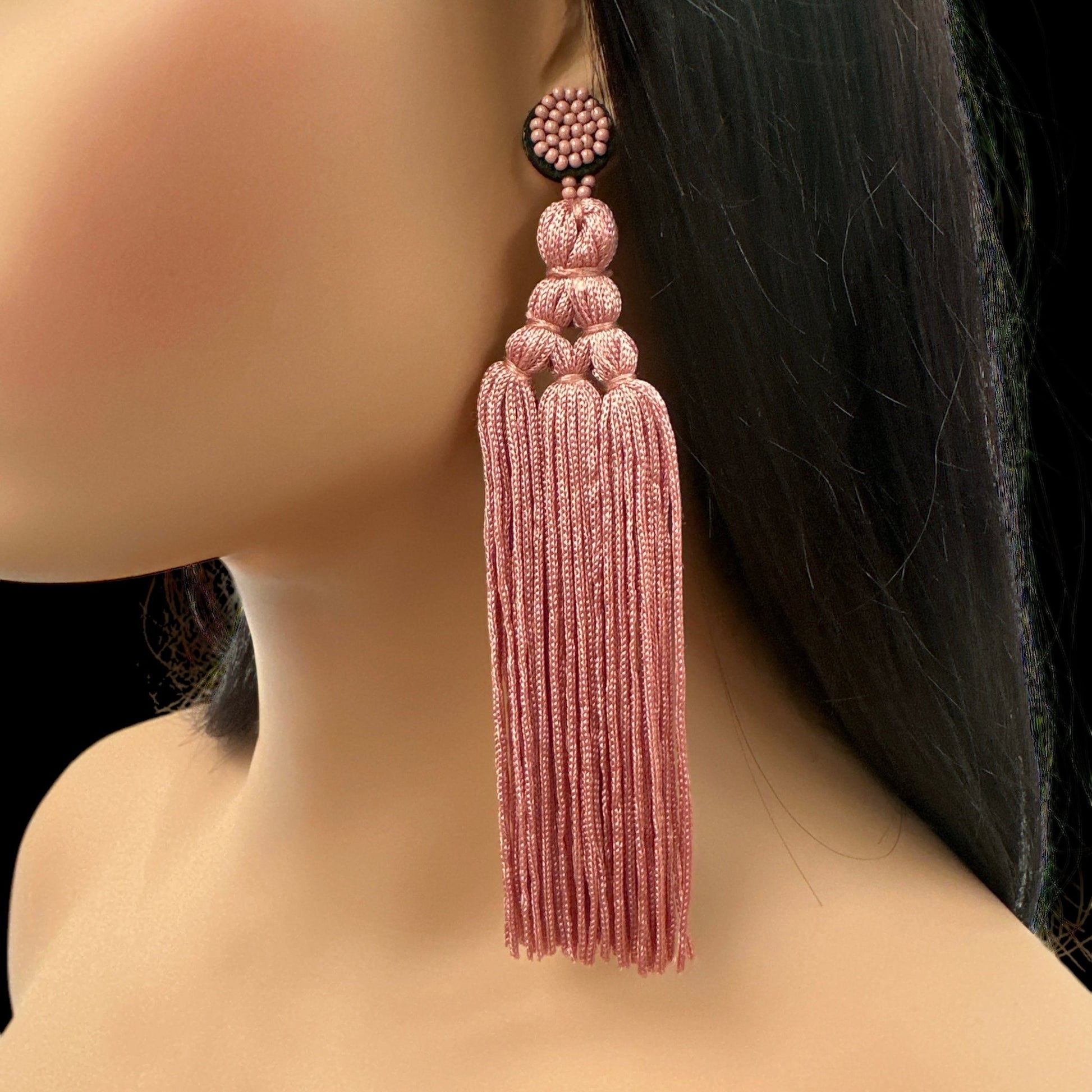 Bohemian Long Tassel Earrings with Beaded Stud – Bold Fringed Statement Style - Fatisha Boutique