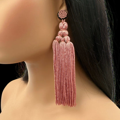 Bohemian Long Tassel Earrings with Beaded Stud – Bold Fringed Statement Style - Fatisha Boutique