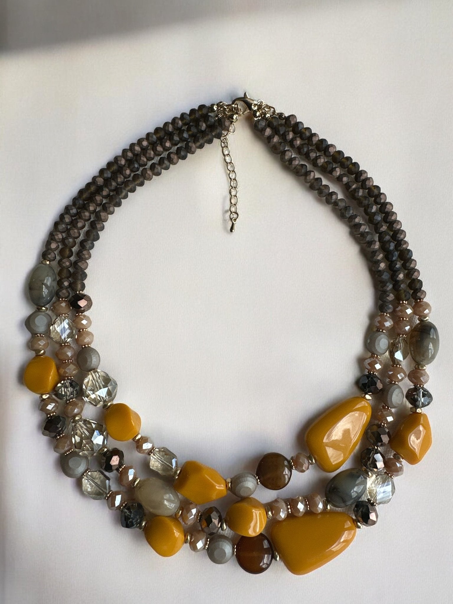 Bohemian Multi - Strand Statement Necklace - Yellow and Brown Beaded Chunky Necklace - Fatisha Boutique