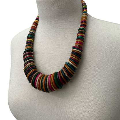 Bohemian Multicolour Coconut Shell Statement Necklace – Handmade Ethnic Jewellery - Fatisha Boutique
