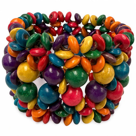 Bohemian Multicolour Wooden Bead Bracelet – Handmade Chunky Stretch Cuff - Fatisha Boutique