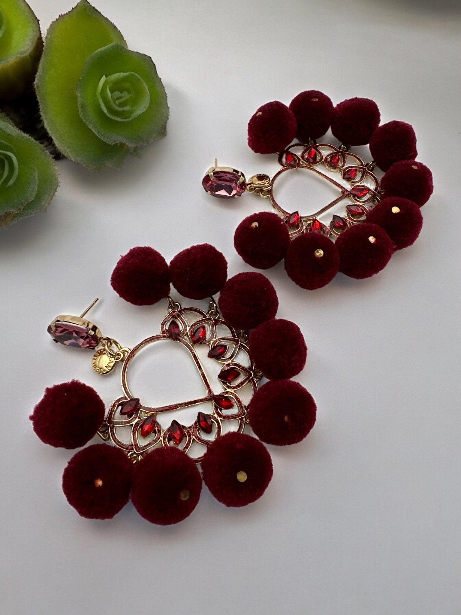 Bohemian Pom Pom Balls Colourful Rhinestones Retro Statement Earrings - Fatisha Boutique