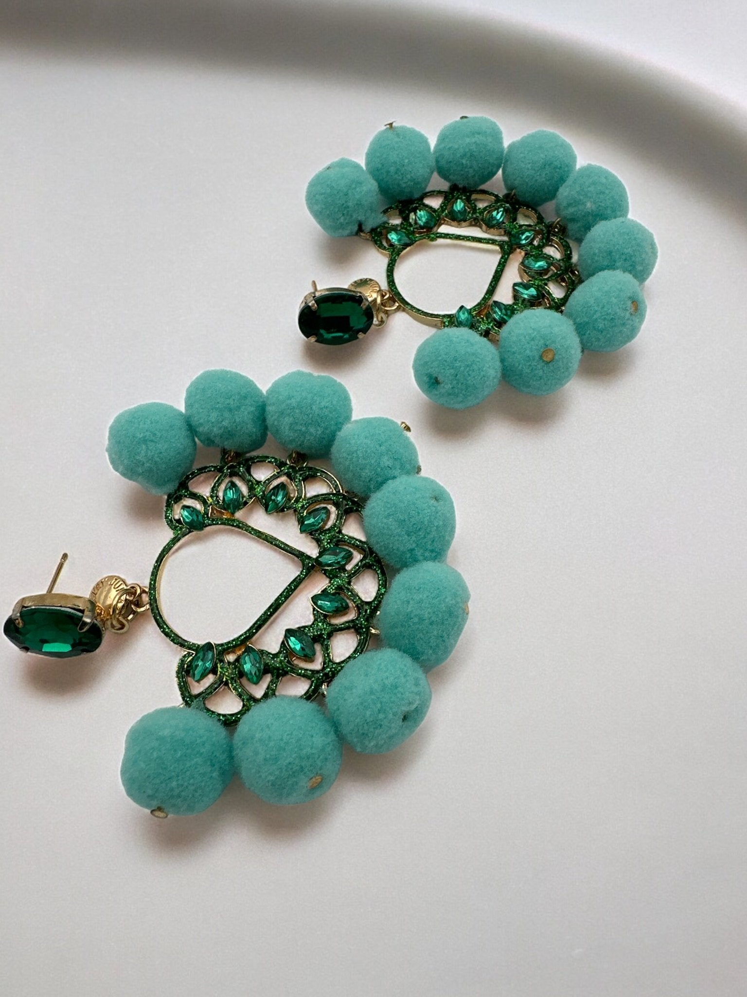 Bohemian Pom Pom Balls Colourful Rhinestones Retro Statement Earrings - Fatisha Boutique