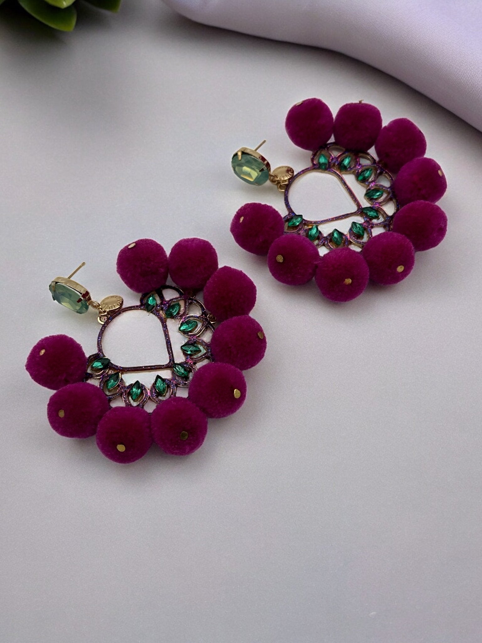 Bohemian Pom Pom Balls Colourful Rhinestones Retro Statement Earrings - Fatisha Boutique