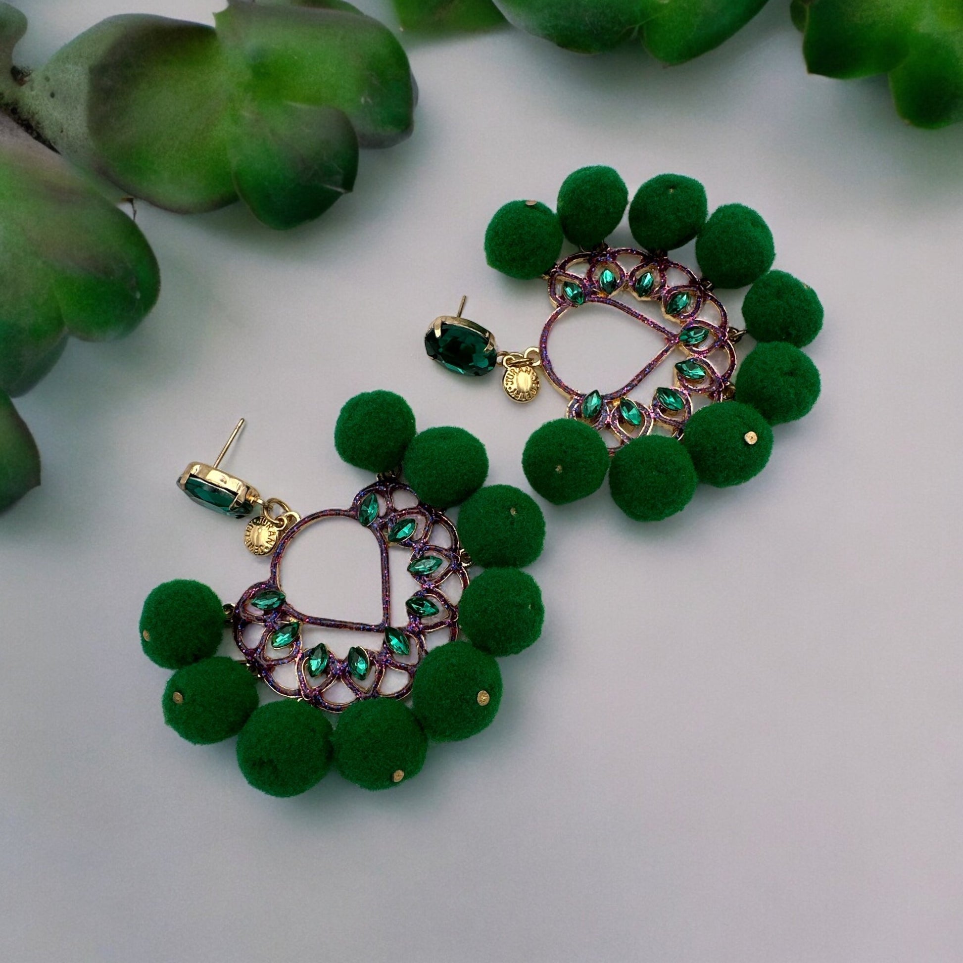 Bohemian Pom Pom Balls Colourful Rhinestones Retro Statement Earrings - Fatisha Boutique