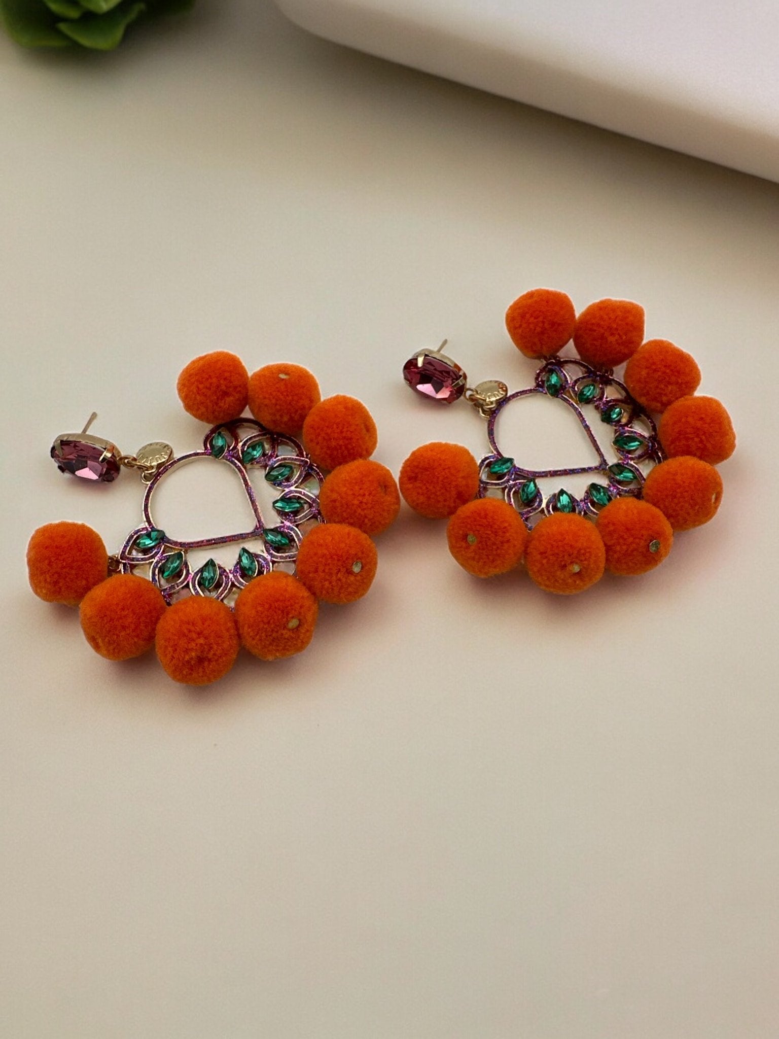 Bohemian Pom Pom Balls Colourful Rhinestones Retro Statement Earrings - Fatisha Boutique