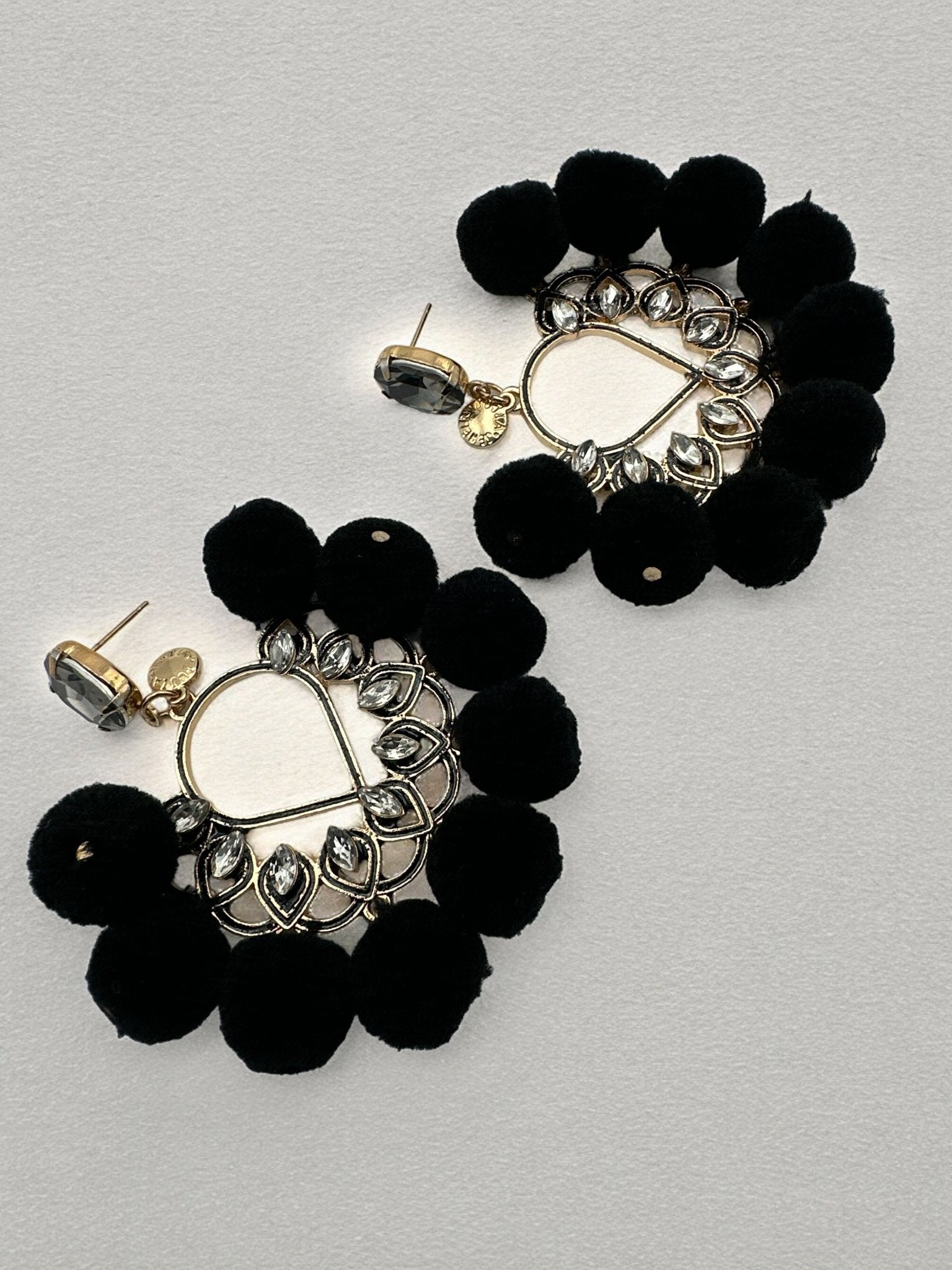 Bohemian Pom Pom Balls Colourful Rhinestones Retro Statement Earrings - Fatisha Boutique