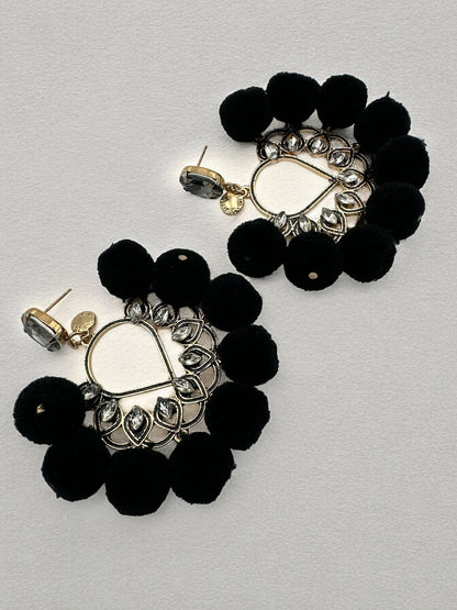 Bohemian Pom Pom Balls Colourful Rhinestones Retro Statement Earrings - Fatisha Boutique