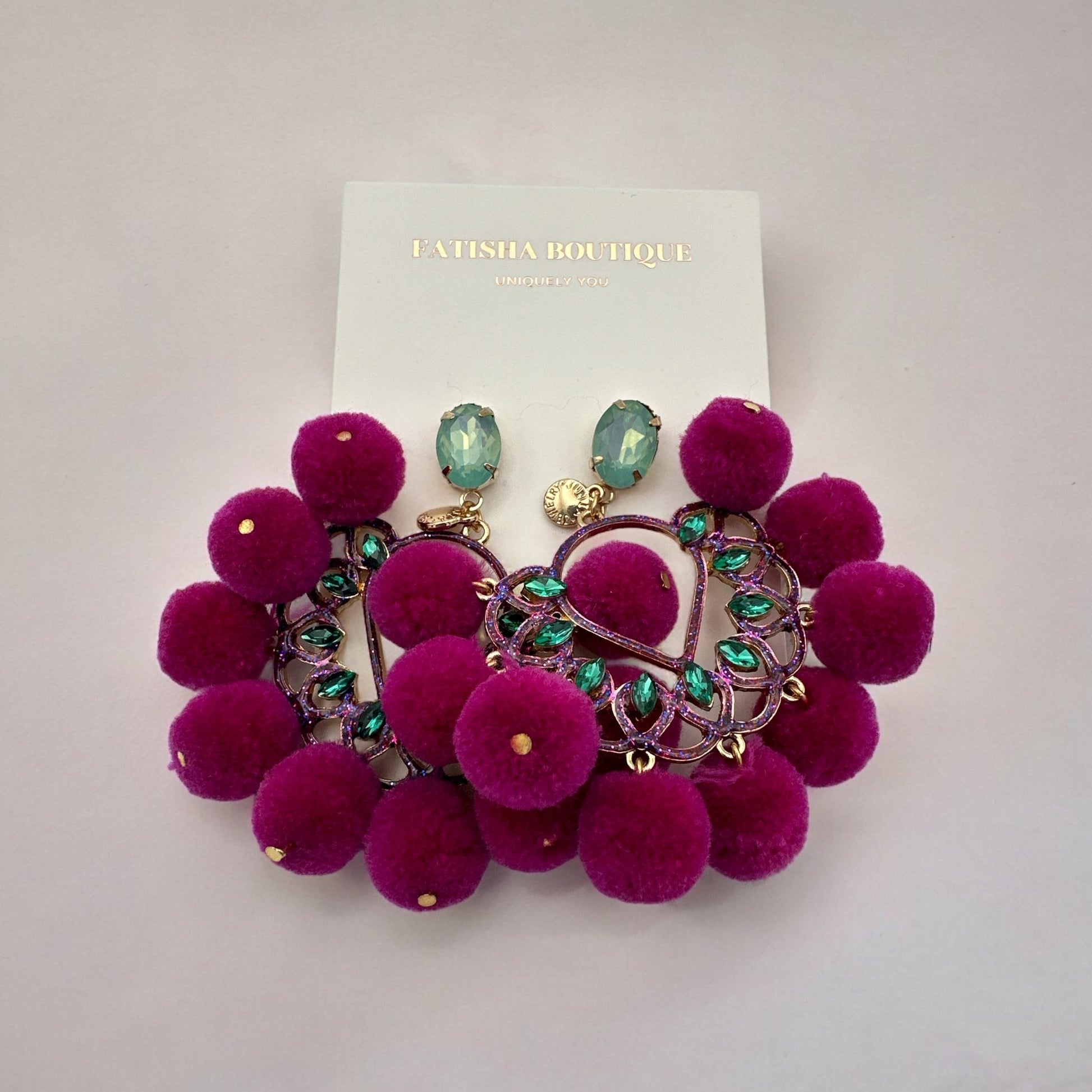 Bohemian Pom Pom Balls Colourful Rhinestones Retro Statement Earrings - Fatisha Boutique