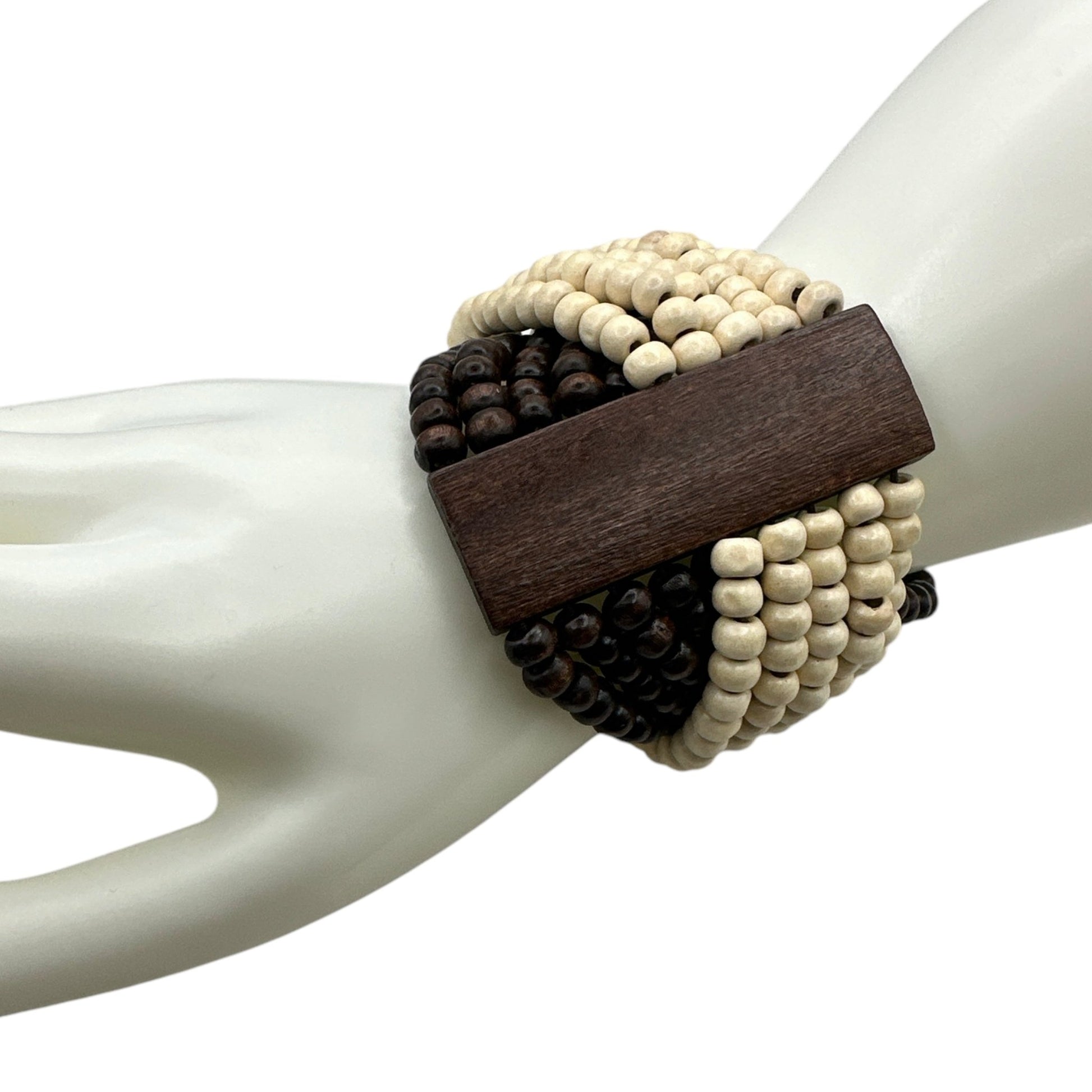 Bohemian Stretch Wooden Beaded Bracelet – Handmade Tribal Cuff - Fatisha Boutique
