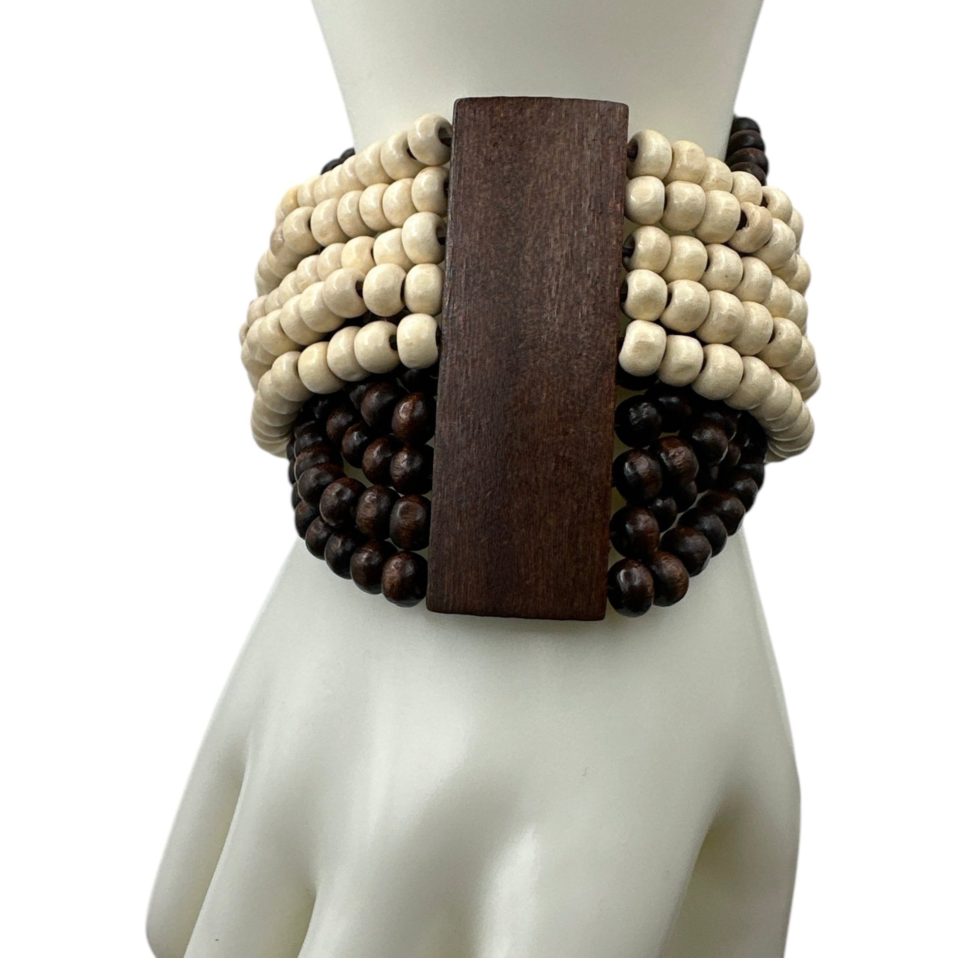 Bohemian Stretch Wooden Beaded Bracelet – Handmade Tribal Cuff - Fatisha Boutique