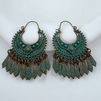 Bohemian Vintage Tribal Drop Earrings - Antique Bronze and Turquoise Statement Earrings - Fatisha Boutique